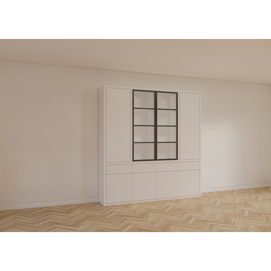 123schrank Milazzo Vitrine - 240x40x250H cm - push to open Türen - Glastüren aus Stahl - glatte Oberfläche