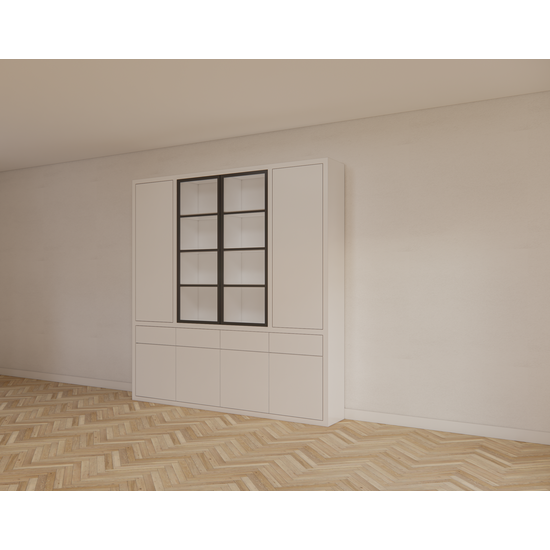 123schrank Milazzo Vitrine - 240x40x250H cm - push to open Türen - Glastüren aus Stahl - glatte Oberfläche