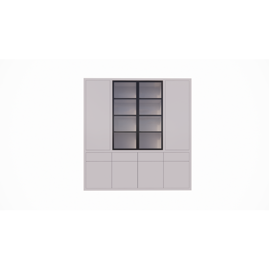 123schrank Milazzo Vitrine - 240x40x250H cm - push to open Türen - Glastüren aus Stahl - glatte Oberfläche