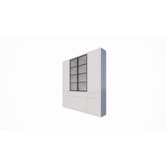 123schrank Milazzo Vitrine - 240x40x250H cm - push to open Türen - Glastüren aus Stahl - glatte Oberfläche