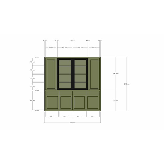 123schrank Formia Buffetschrank - 240x50x230H cm - Stahltüren - push-to-open Türen und Schubladen