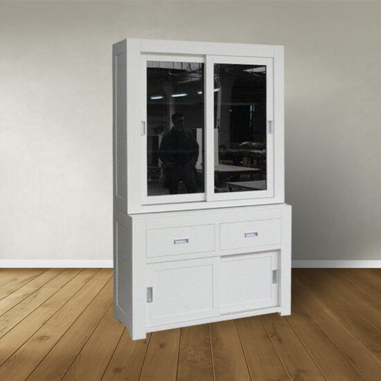 123schrank Buffetschrank Hawai 02 - 130x50x220H cm - schlankes Design - 4 Schiebetüren - 2 Soft-Close-Schubladen