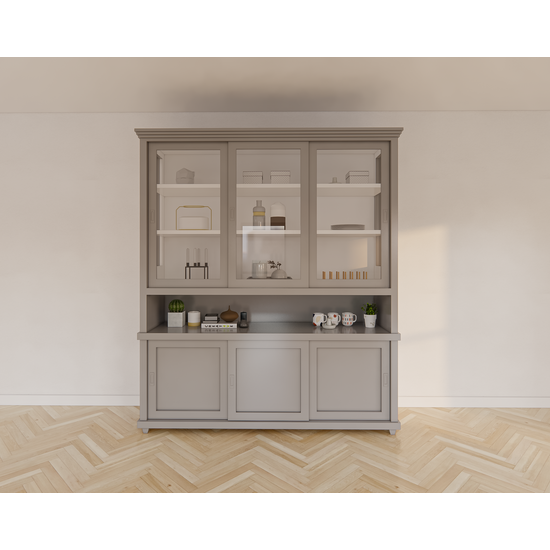 123schrank Buffetschrank Tavira - 190x47x220H cm - Schiebetüren - teilweise Glas - offenes Fach - auf Beinen