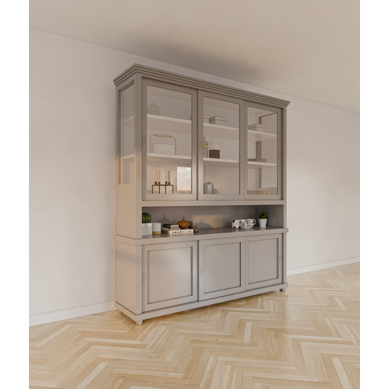 123schrank Buffetschrank Tavira - 190x47x220H cm - Schiebetüren - teilweise Glas - offenes Fach - auf Beinen