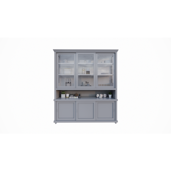 123schrank Buffetschrank Tavira - 190x47x220H cm - Schiebetüren - teilweise Glas - offenes Fach - auf Beinen