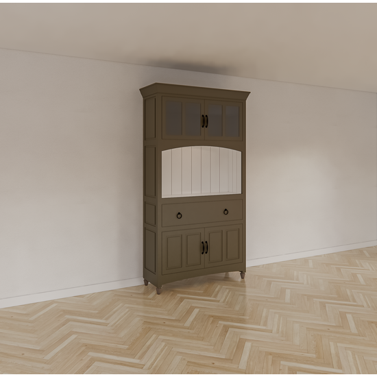 123schrank Buffetschrank Pia - 120x40x230H cm - auf Füßen - 1 offenes Fach - 1 Soft-Close-Schublade - 4 Flügeltüren