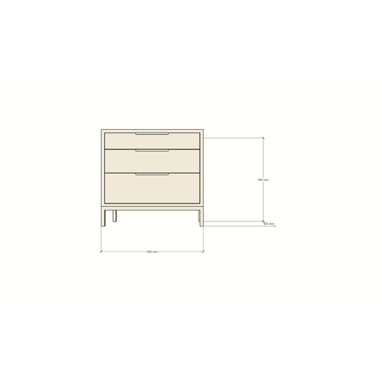 123schrank Kommode Demak 95cm - 95x50x90H cm - auf Beinen - 3 Soft-Close-Schubladen