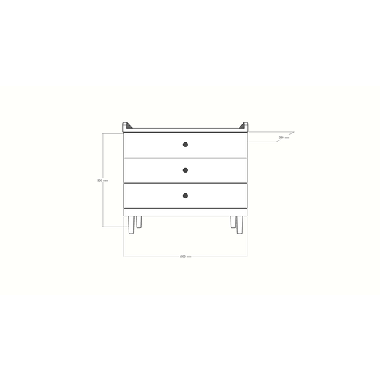 123schrank Kommode Jundah - 100x55x90H cm - 3 Soft-Close-Schubladen - auf Beinen