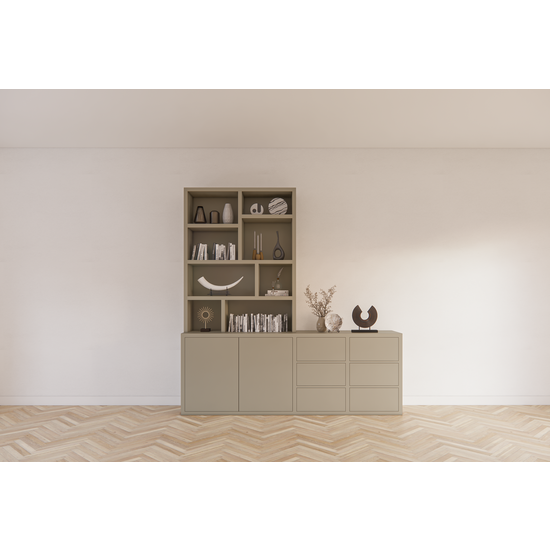 123schrank Albi Anrichte/Schrank - 230x30/45x240H cm - Schubladen und Türen mit Push-to-Open - 4cm Bodenstärke