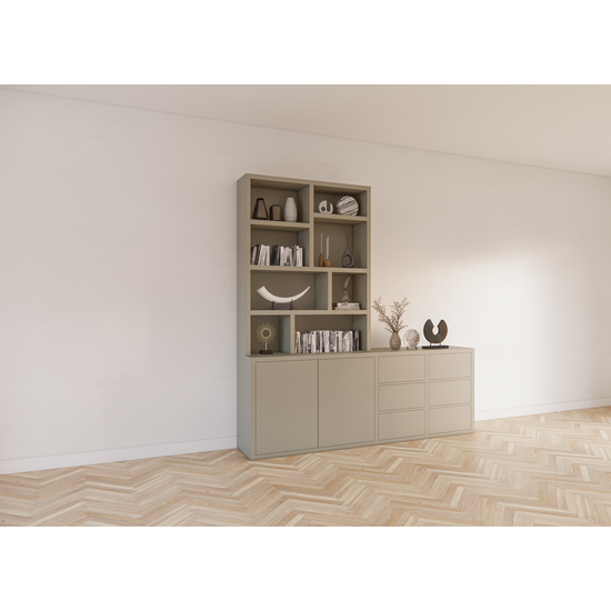 123schrank Albi Anrichte/Schrank - 230x30/45x240H cm - Schubladen und Türen mit Push-to-Open - 4cm Bodenstärke