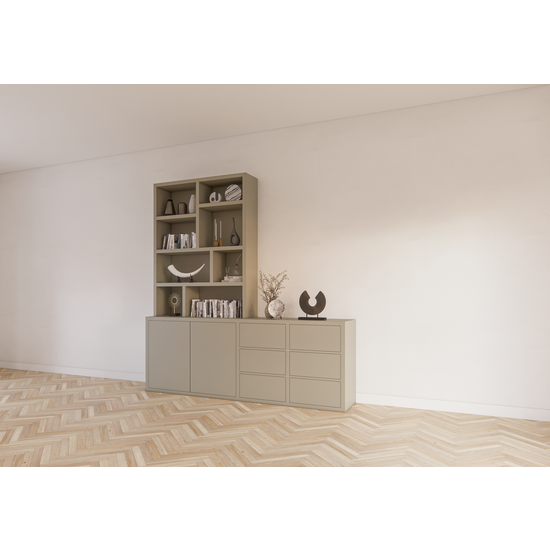 123schrank Albi Anrichte/Schrank - 230x30/45x240H cm - Schubladen und Türen mit Push-to-Open - 4cm Bodenstärke