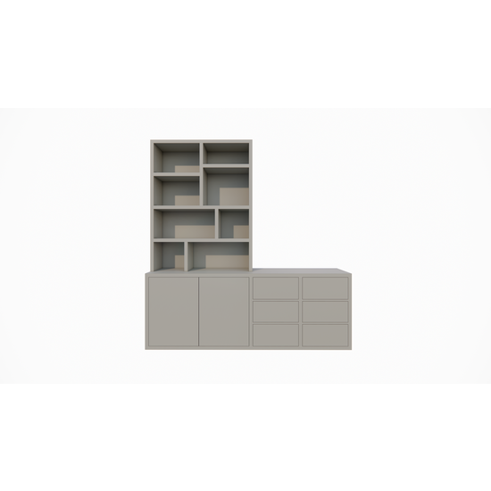 123schrank Albi Anrichte/Schrank - 230x30/45x240H cm - Schubladen und Türen mit Push-to-Open - 4cm Bodenstärke