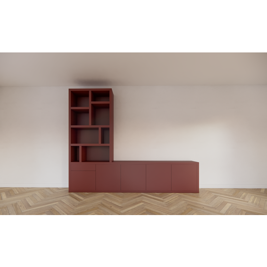 123schrank Lizard TV-Sideboard - 300x40x240H cm - Fächerschrank - Push-to-open-Türen - Push-to-open-Schublade - elegante Ausführung