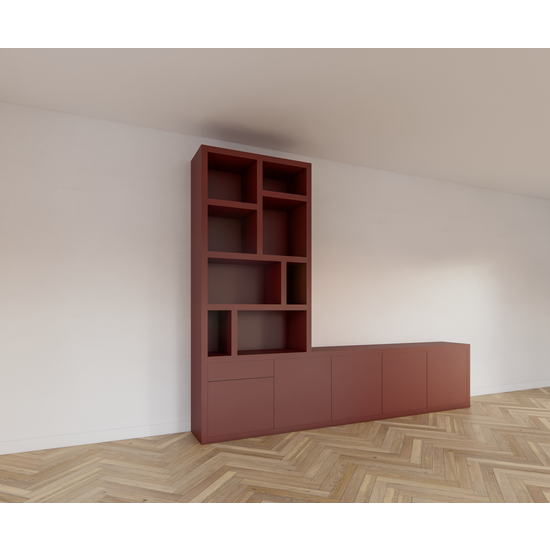 123schrank Lizard TV-Sideboard - 300x40x240H cm - Fächerschrank - Push-to-open-Türen - Push-to-open-Schublade - elegante Ausführung