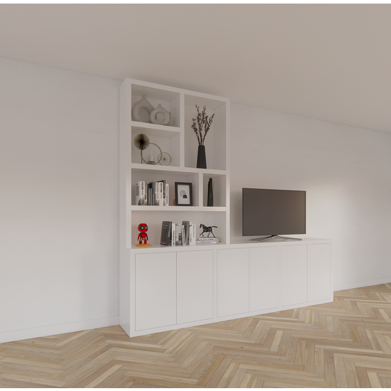 123schrank Royan TV-Sideboard - 275x30/45x255H cm - 6 Push-to-open-Türen - Facheinteilung - schlichte Ausführung