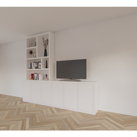 123schrank Royan TV-Sideboard - 275x30/45x255H cm - 6 Push-to-open-Türen - Facheinteilung - schlichte Ausführung