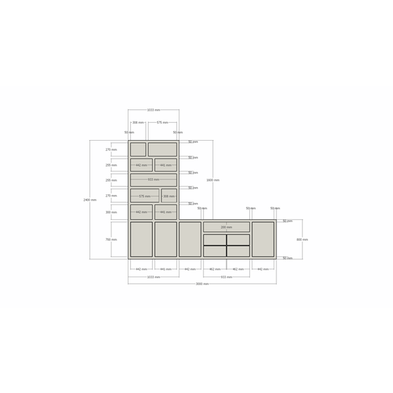 123schrank TV-Fach Sideboard Fleurus - 300x40x240H cm - Push-to-open Türen - 4 Push-to-open Schubladen - schlichte Ausführung (STANDARD OHNE BELEUCHTUNG)
