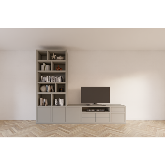 123schrank Kommode Rennes - 300x40x240H cm - Schubladen mit Push-to-Open - Türen mit Push-to-Open - offene Einlegeböden - schlichte Ausführung