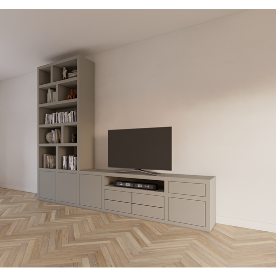 123schrank Kommode Rennes - 300x40x240H cm - Schubladen mit Push-to-Open - Türen mit Push-to-Open - offene Einlegeböden - schlichte Ausführung