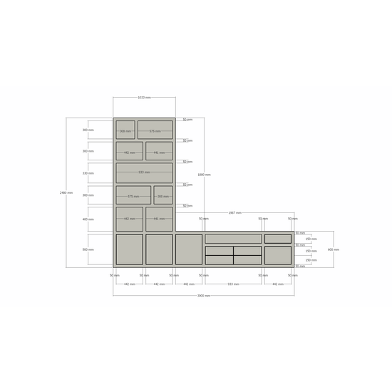123schrank Kommode Rennes - 300x40x240H cm - Schubladen mit Push-to-Open - Türen mit Push-to-Open - offene Einlegeböden - schlichte Ausführung