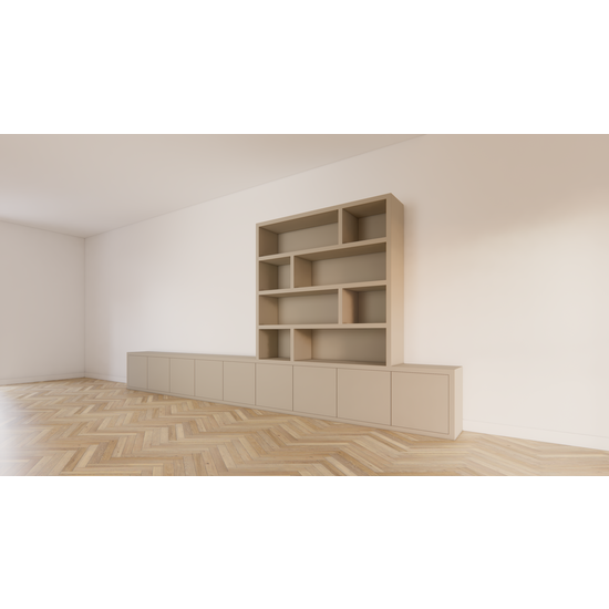 123schrank TV-Sideboard mit Fächerschrank Sassari - 540x40x65/240H cm - push-to-open Türen - offene Fächer - schlankes Design