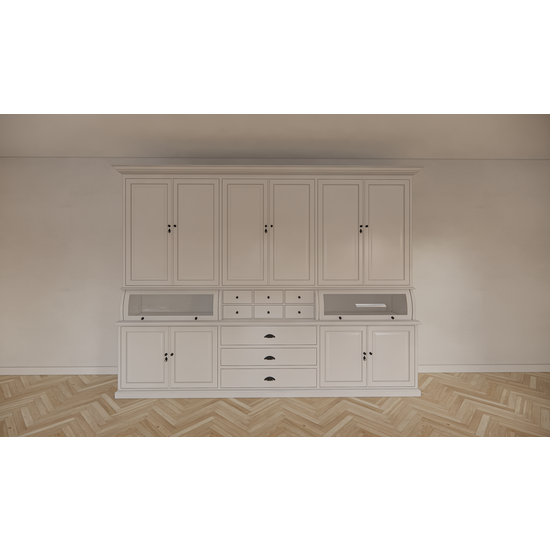 123schrank Buffetschrank / Grutterschrank Burano - 300x50x230H cm - 2 Kugelklappen - geschlossene Türen im Oberschrank - 9 Schubladen