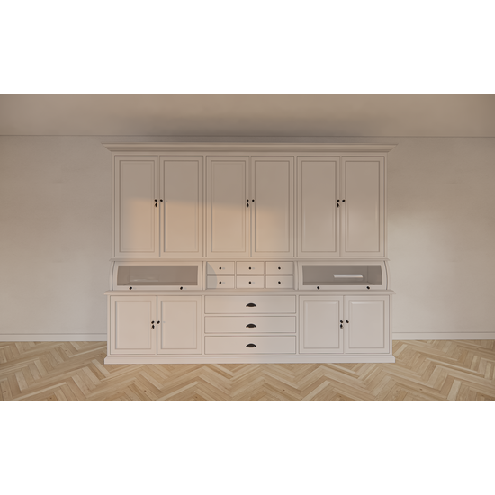 123schrank Buffetschrank / Grutterschrank Burano - 300x50x230H cm - 2 Kugelklappen - geschlossene Türen im Oberschrank - 9 Schubladen