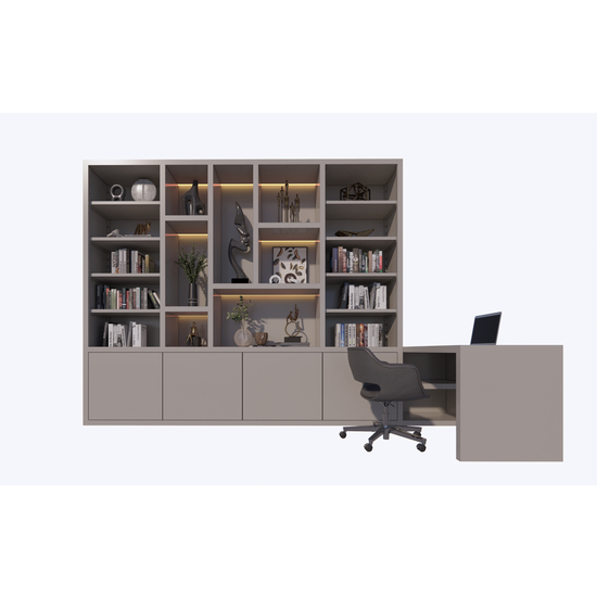 123schrank Bücherregal Bellac - 365x40x250H cm - Bücherregal/Schreibtisch - 5 cm Fachbodenstärke - verstellbare Fachböden im Regalteil