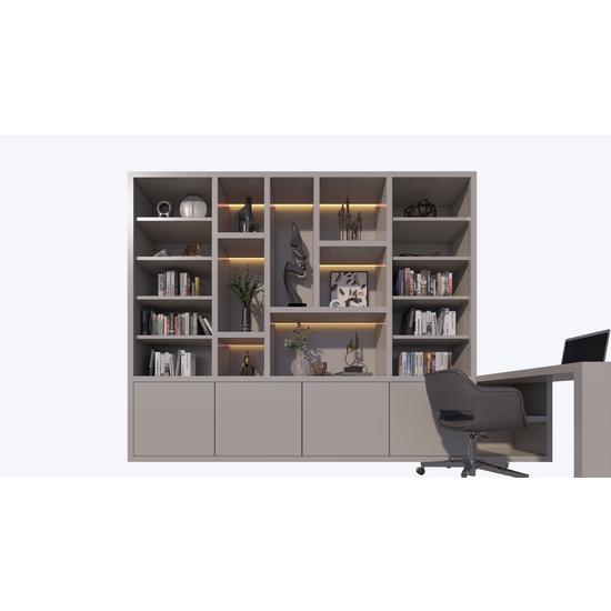 123schrank Bücherregal Bellac - 365x40x250H cm - Bücherregal/Schreibtisch - 5 cm Fachbodenstärke - verstellbare Fachböden im Regalteil