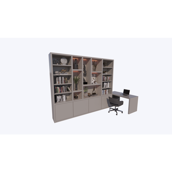 123schrank Bücherregal Bellac - 365x40x250H cm - Bücherregal/Schreibtisch - 5 cm Fachbodenstärke - verstellbare Fachböden im Regalteil