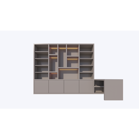 123schrank Bücherregal Bellac - 365x40x250H cm - Bücherregal/Schreibtisch - 5 cm Fachbodenstärke - verstellbare Fachböden im Regalteil