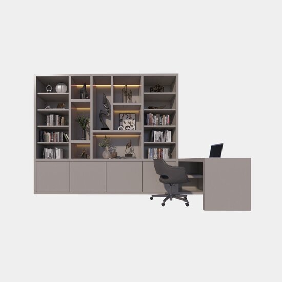 123schrank Bücherregal Bellac - 365x40x250H cm - Bücherregal/Schreibtisch - 5 cm Fachbodenstärke - verstellbare Fachböden im Regalteil