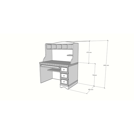 123schrank Montpellier Kinderschreibtisch - 110x65x140H cm - offene Regale - 3 Schubladen - ausziehbare Schublade - rustikale Ausführung