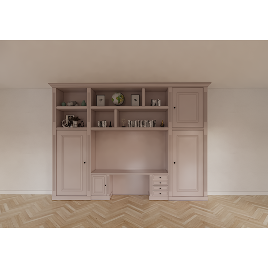 123schrank Schreibtischschrank Mondovi - 400x40x300H cm - 4 Soft-Close-Schubladen - 4 Flügeltüren - 6 offene Fächer - PREIS AUF ANFRAGE