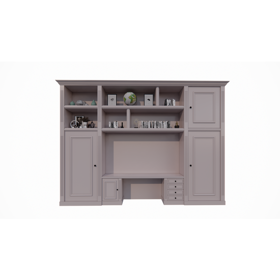 123schrank Schreibtischschrank Mondovi - 400x40x300H cm - 4 Soft-Close-Schubladen - 4 Flügeltüren - 6 offene Fächer - PREIS AUF ANFRAGE