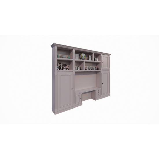 123schrank Schreibtischschrank Mondovi - 400x40x300H cm - 4 Soft-Close-Schubladen - 4 Flügeltüren - 6 offene Fächer - PREIS AUF ANFRAGE