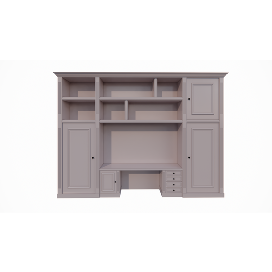 123schrank Schreibtischschrank Mondovi - 400x40x300H cm - 4 Soft-Close-Schubladen - 4 Flügeltüren - 6 offene Fächer - PREIS AUF ANFRAGE