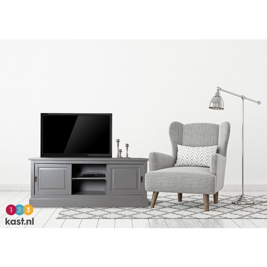 123schrank Avignon TV Sideboard - 150x48x60H cm - 2 Schiebetüren - offenes Mittelfach - mit Kabeldurchlass