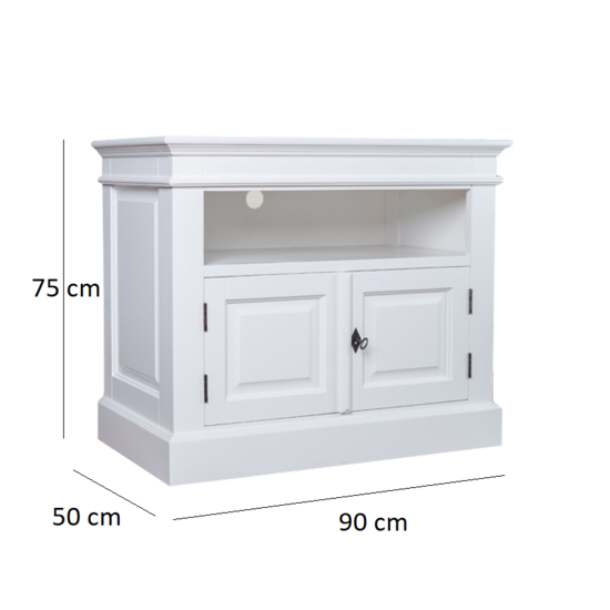 123schrank Rimini TV Sideboard - 90x50x75H cm - offenes Fach - 2 geschlossene Flügeltüren - mit Kabeldurchlass