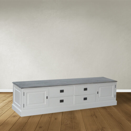 123schrank Tv-Sideboard Lin 08 - 200x50x50H cm - 2 geschlossene Flügeltüren - 4 Schubladen - optionaler grauer Oberboden