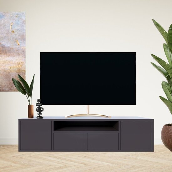 123schrank TV-Sideboard Manhattan 09 - 200x40x50H cm - schlankes Design - 4 grifflose Türen - push to open - offenes Fach - mit Kabelloch