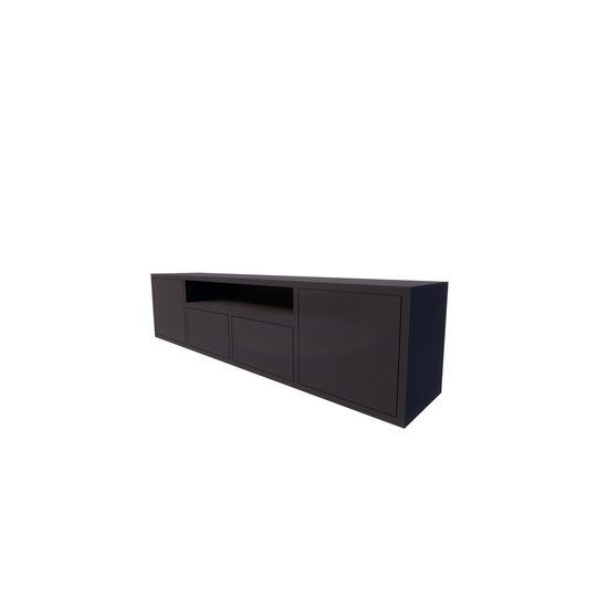 123schrank TV-Sideboard Manhattan 09 - 200x40x50H cm - schlankes Design - 4 grifflose Türen - push to open - offenes Fach - mit Kabelloch