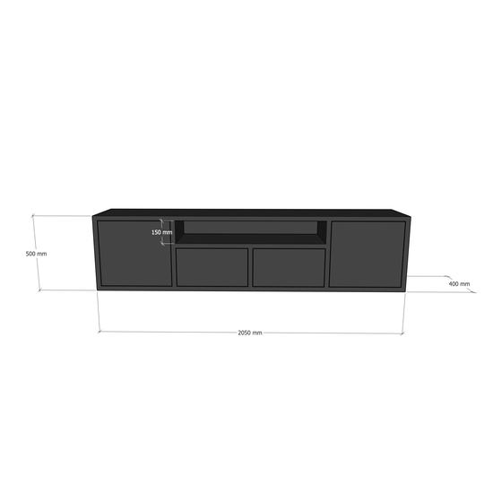 123schrank TV-Sideboard Manhattan 09 - 200x40x50H cm - schlankes Design - 4 grifflose Türen - push to open - offenes Fach - mit Kabelloch