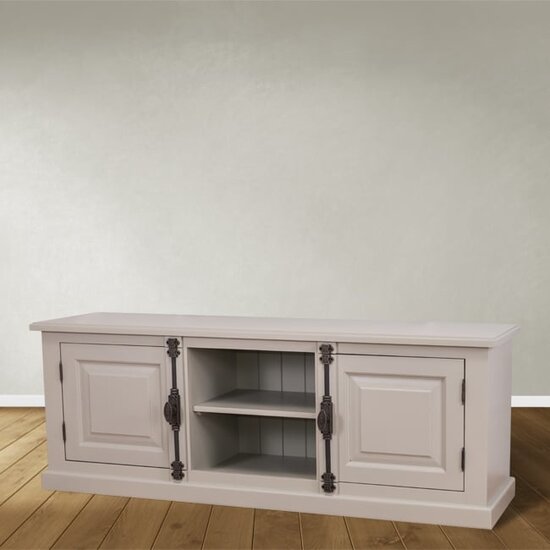 123schrank Puglia TV Sideboard - 160x46x60H cm - mit Spanjolette Verschluss - 2 geschlossene Türen - offenes Fach in der Mitte - mit Loch für Kabel