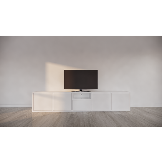 123schrank Benniras TV-Sideboard - 250x40x50H cm - 5 push-to-open Türen - offenes Mittelfach - schlankes Design