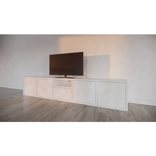 123schrank Benniras TV-Sideboard - 250x40x50H cm - 5 push-to-open Türen - offenes Mittelfach - schlankes Design