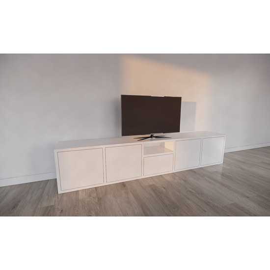 123schrank Benniras TV-Sideboard - 250x40x50H cm - 5 push-to-open Türen - offenes Mittelfach - schlankes Design