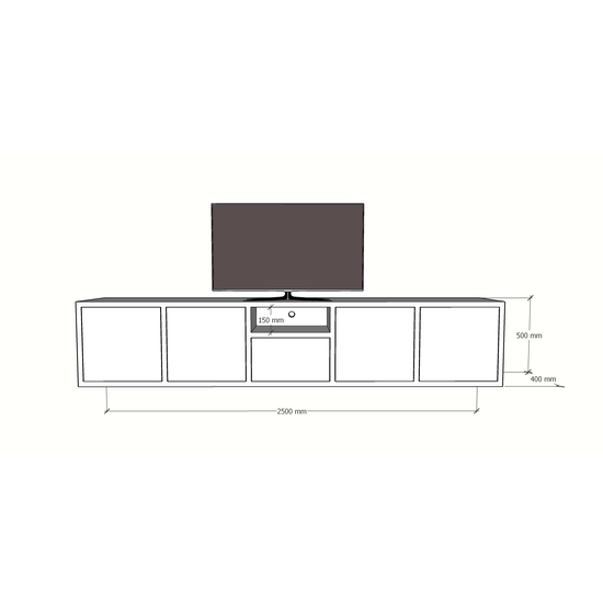 123schrank Benniras TV-Sideboard - 250x40x50H cm - 5 push-to-open Türen - offenes Mittelfach - schlankes Design