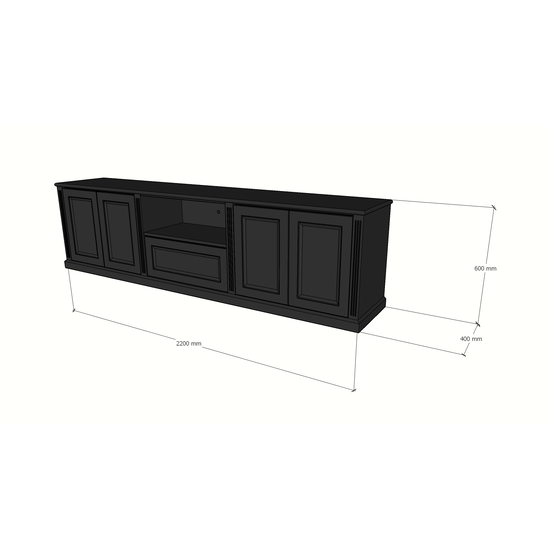 123schrank TV-Sideboard Amalfi - 220x40x60H cm - 4 grifflose Push-to-open-Türen - 1 Push-to-open-Schublade - schlichtes Design