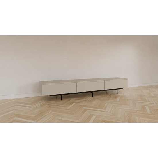 123schrank TV-Sideboard Perula - 250x45x40H cm - untere Ausführung aus schwarzem Stahl - Schubladen mit Push-to-Open-Funktion